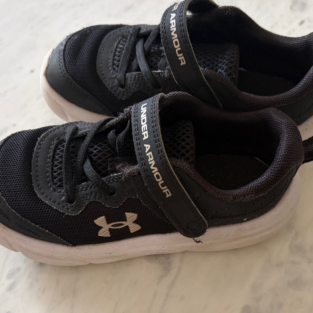 Under Armour Black and White Kids Hook-and-Loop Sneakers